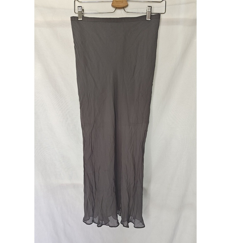 J.Crew New Gwyneth Skirt Chiffon Slip XS Gray Midi Lettuce Edge Ruffle New